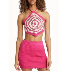 BP from Nordstrom Crochet Hankerchief Halter Top in Pink Festival Swirl XL NWOT